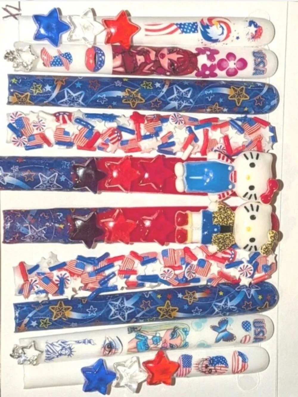 Hand CRAFTED 6XL Patriotic Red, White & Blue Press-On Nails - Star & Flag